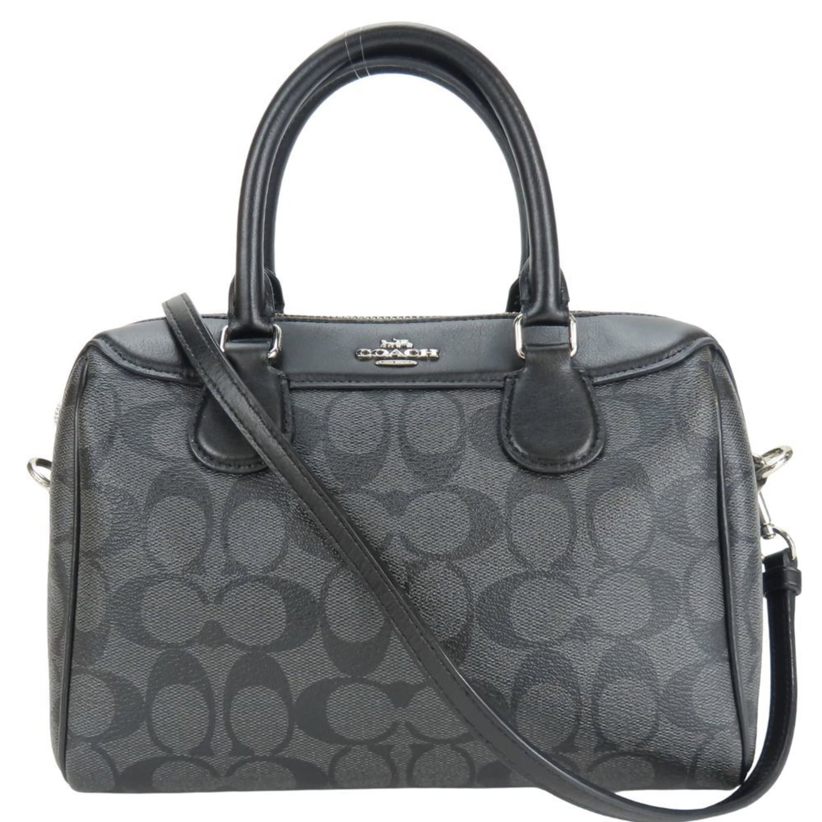 Handbag leather coated canvas pvc coach: Handbag leather coated canvas pvc coach Black, Gray, and Coated Canvas: This Coach handbag features a unique combination of leather, PVC, and coated canvas materials. The sleek design measures 17cm x 