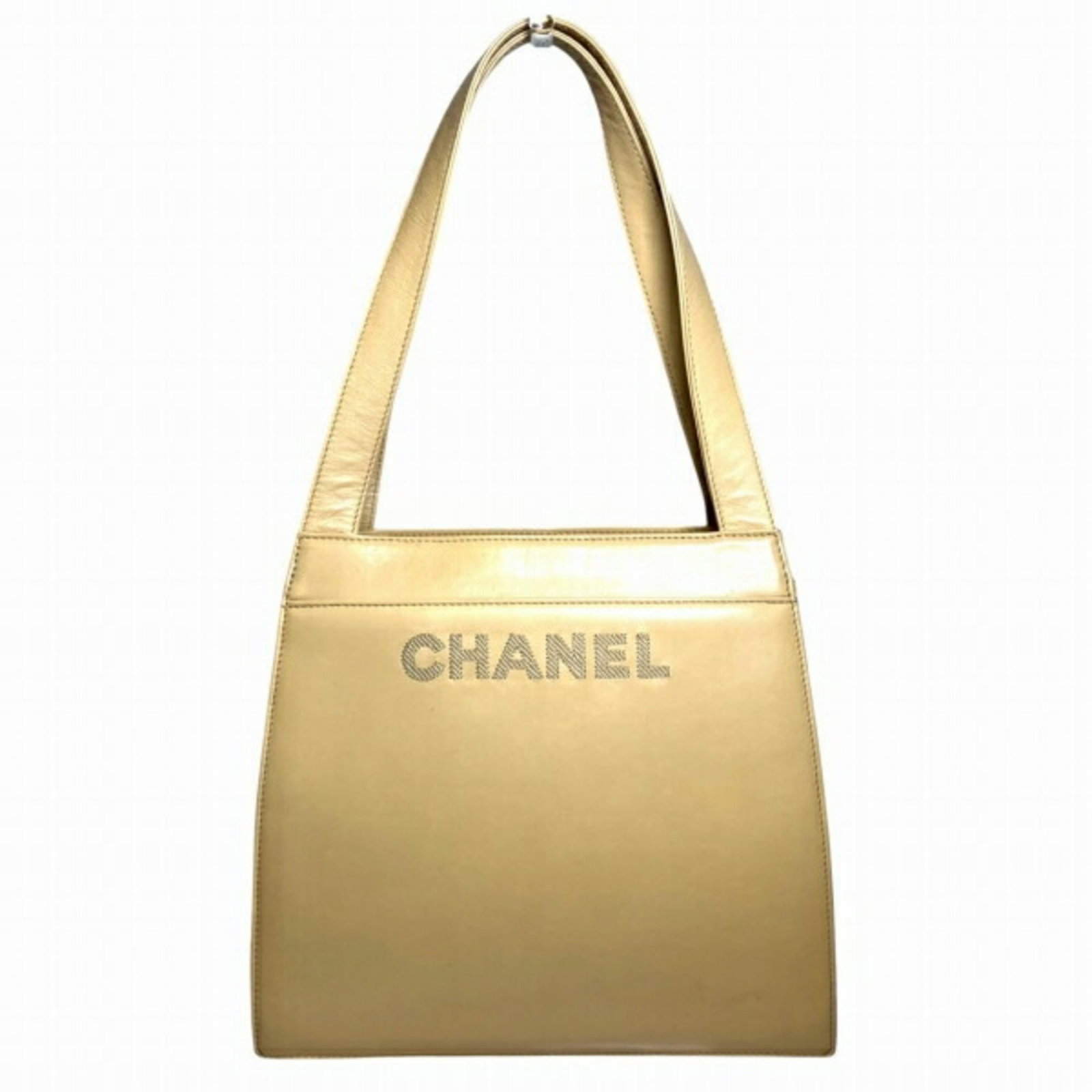 Shoulder Bag Leather Tote Chanel: Shoulder Bag Leather Tote Chanel Cream leather shoulder bag with a classic Chanel design, measuring 23.5cm x 25.5cm x 8.7cm in size. This tote features high-quality leather construction and a timeless