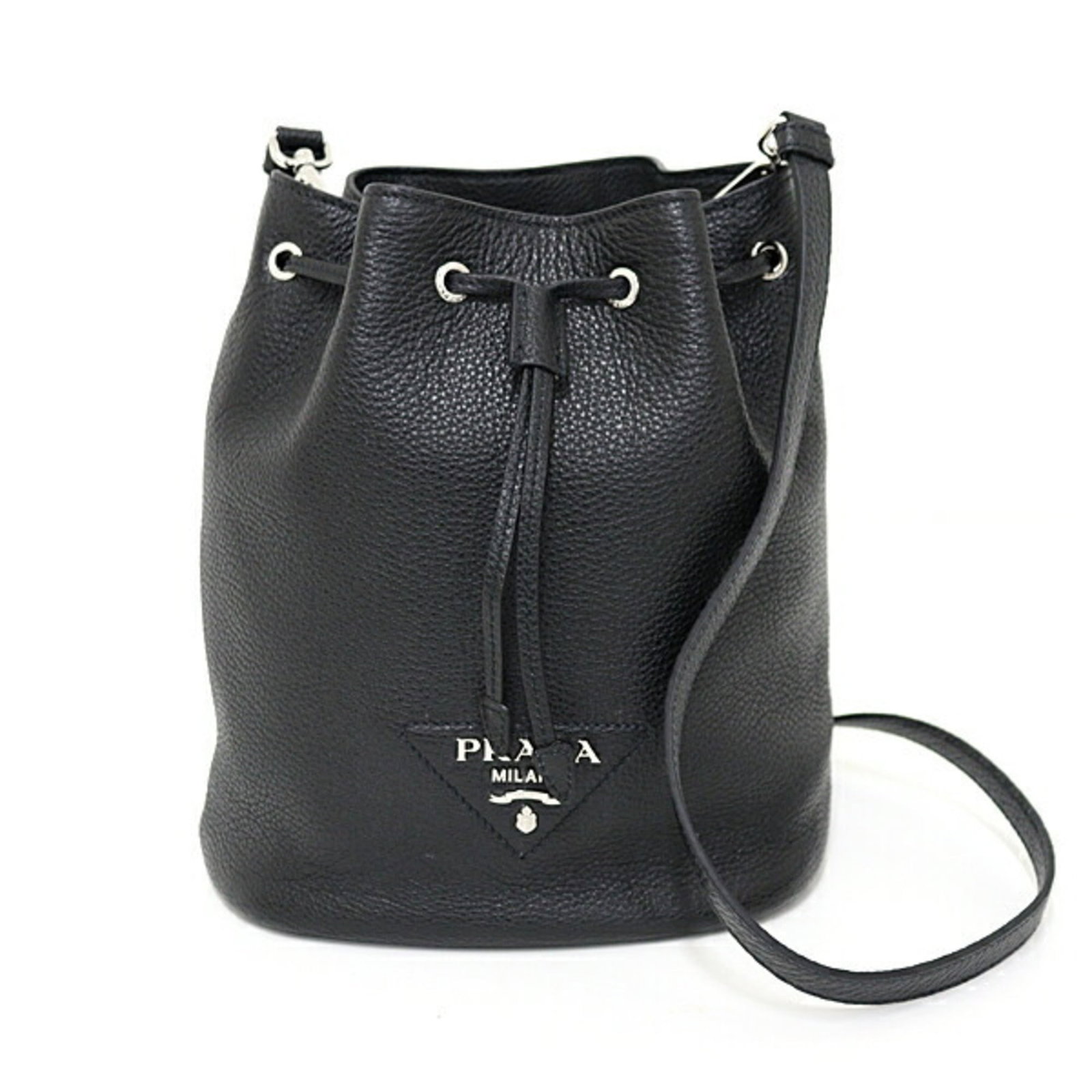 Shoulder Bag Leather by Prada: Shoulder Bag Leather by Prada Prada's shoulder bag is crafted from high-quality leather, featuring a sleek black design. The bag measures 23cm x 22cm x 16cm and comes with a dust bag for added protect
