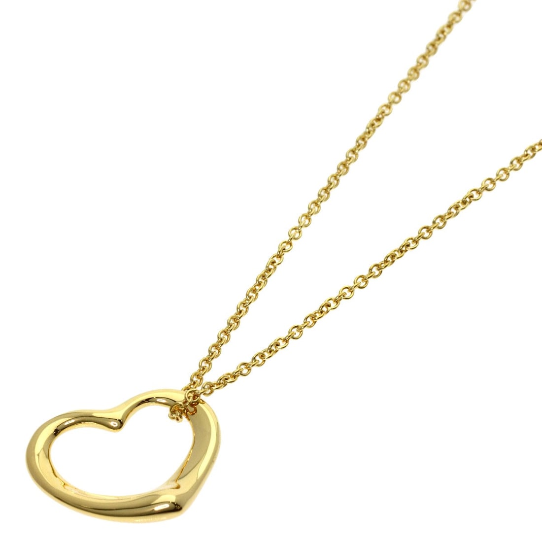 Yellow Gold Tiffany Necklace K18 Open Heart: Yellow Gold Tiffany Necklace K18 Open Heart K18 Yellow Gold Tiffany Necklace Open Heart features a sleek, gold metal design with no main stone. The necklace measures 15.7 inches in length and boasts