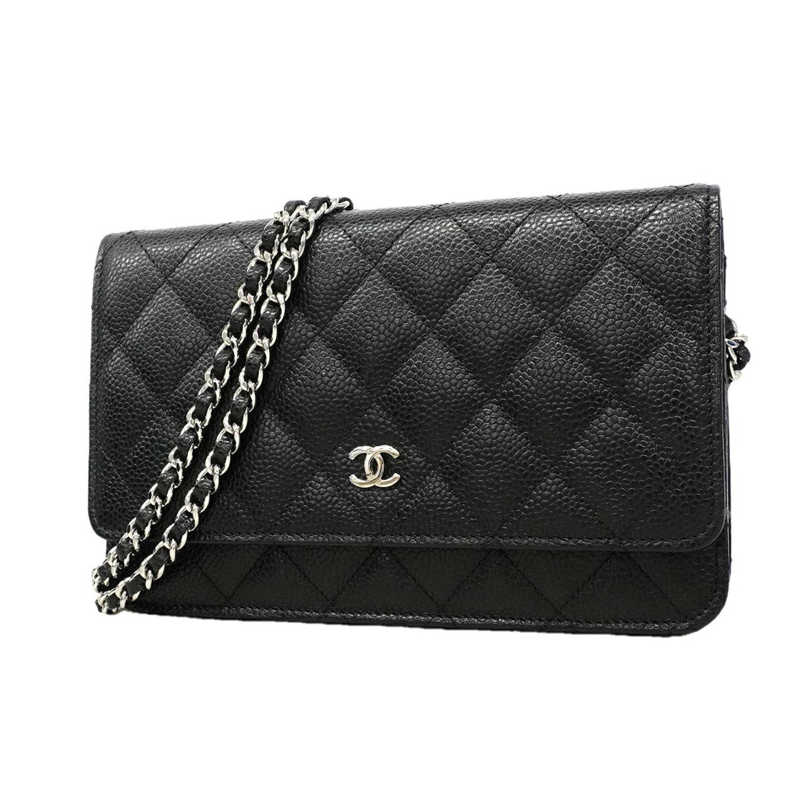 Chanel Chain/ Shoulder Wallet Grained Calfskin: Chanel Chain/ Shoulder Wallet Grained Calfskin Chain/Shoulder wallet in Grained Calfskin, a classic design from Chanel. The sleek black finish and smooth leather provide a sophisticated look that comp