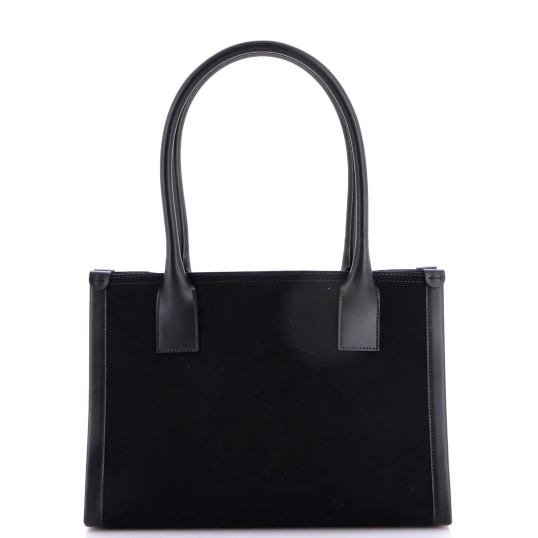 Canvas tote leather small by my side Christian Louboutin: Canvas tote leather small by my side Christian Louboutin Black Canvas Tote by Christian Louboutin, featuring a small size with a classic tote design. The exterior canvas has minor scuffs and creases, 