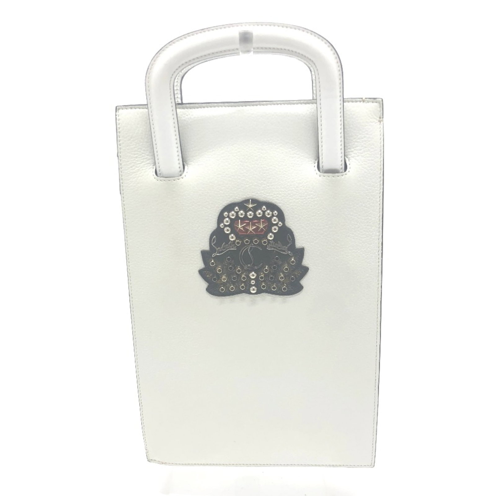 Christian Louboutin Leather Tote Bag: Christian Louboutin Leather Tote Bag White leather tote bag from Christian Louboutin, featuring a classic design with a 12.6-inch handle and shoulder strap that reaches 37 inches in length. The bag me