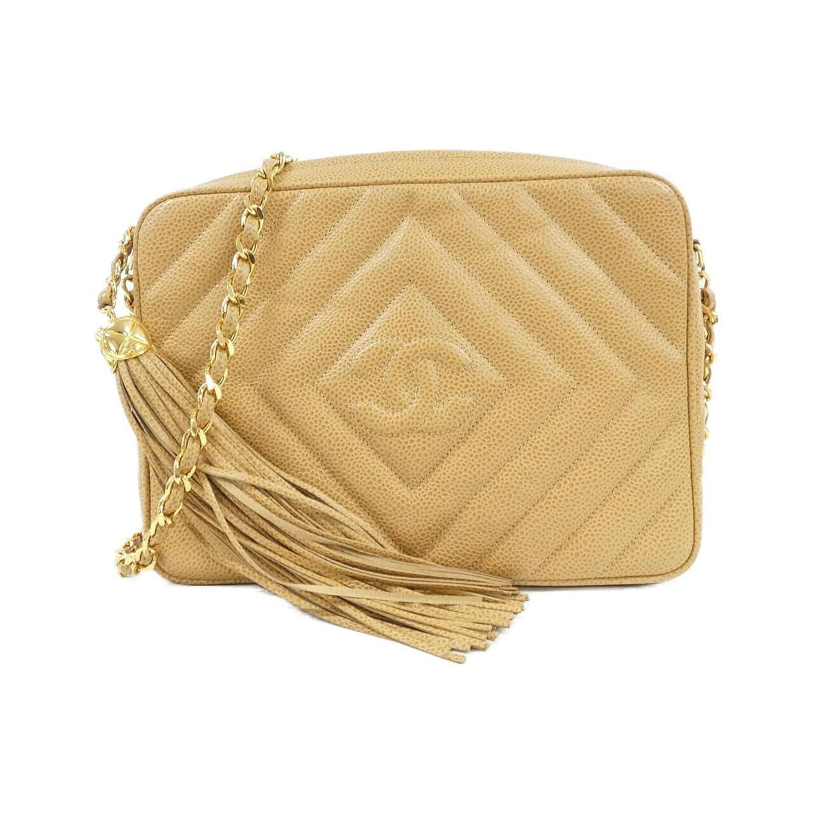 Calfskin Grained Chanel Bag: Calfskin Grained Chanel Bag Grained Calfskin Chanel Bag in Beige. This classic shoulder bag boasts a timeless design, made from high-quality grained calfskin that adds a touch of sophistication to any