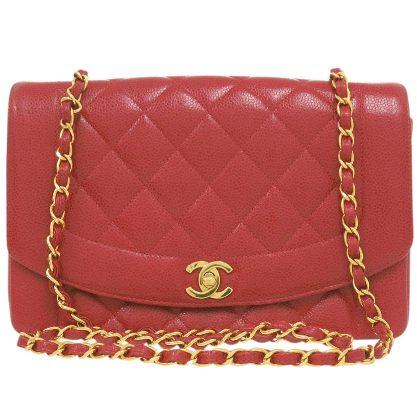 Calfskin Grained Chanel Bag: Calfskin Grained Chanel Bag Grained Calfskin Chanel Bag in Red. This shoulder bag features high-quality grained calfskin material and a classic design, measuring 16cm x 25cm x 7cm. Its timeless red
