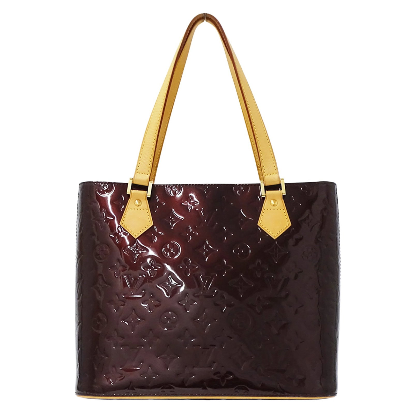 Tote Bag Monogram Handbag Louis Vuitton Vernis: Tote Bag Monogram Handbag Louis Vuitton Vernis Monogram Vernis tote bag in rich purple hue, featuring the iconic Louis Vuitton design. This stylish handbag boasts a sleek and sophisticated shape,