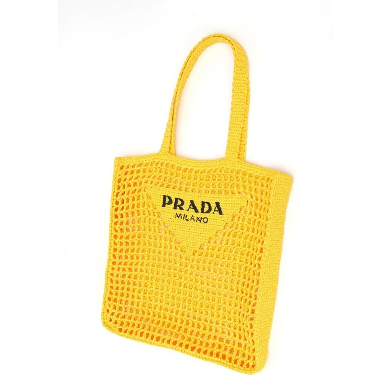 Tote Bag by Prada: Tote Bag by Prada Yellow Prada tote bag from Italy, measuring 38cm x 36cm x 3cm. This iconic design showcases the brand's signature style with a bright and cheerful yellow hue. A classic choice for ev