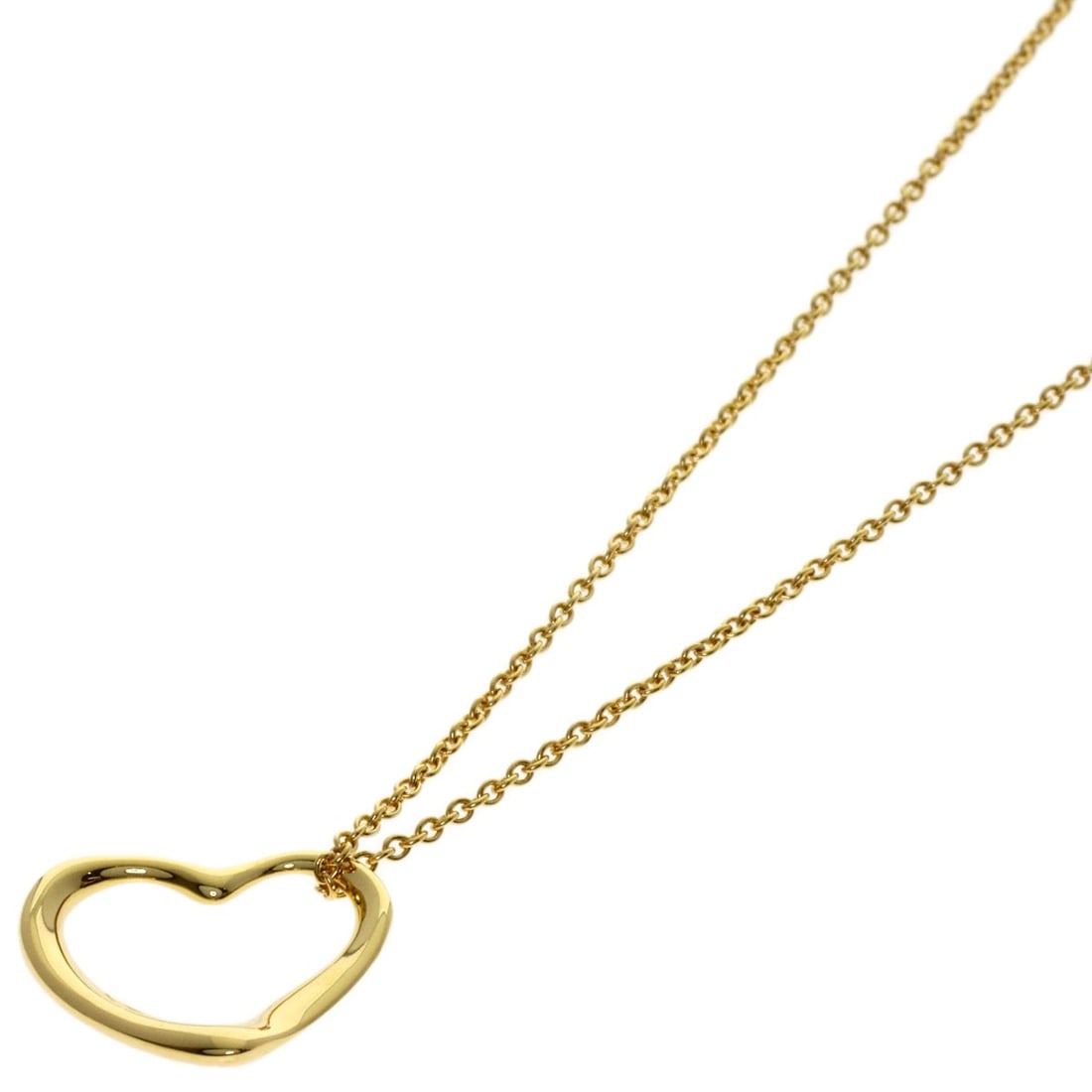 Yellow Gold Tiffany Necklace K18 Open Heart: Yellow Gold Tiffany Necklace K18 Open Heart K18 Yellow Gold Tiffany Necklace Open Heart features a sleek, gold metal design with no main stone. The necklace measures 15.7 inches in length and boasts