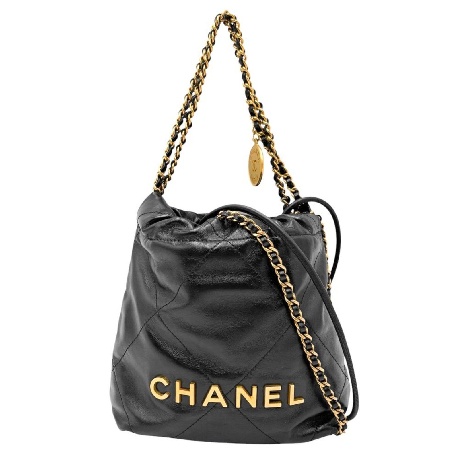 Chanel Handbag Shoulder Bag Leather: Chanel Handbag Shoulder Bag Leather Black leather Chanel shoulder bag with precise measurements, measuring 21cm x 17cm x 6.5cm. The bag's sleek design and high-quality leather make it a stylish access