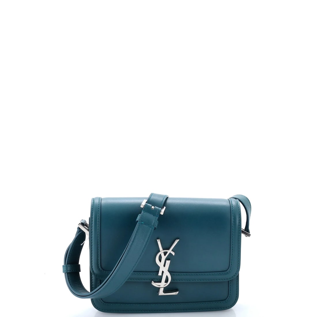Small leather bag from Saint Laurent: Small leather bag from Saint Laurent Small Saint Laurent leather cross body bag in green exterior with black interior, featuring silver hardware. The bag has edge wear, corner wear, and minor