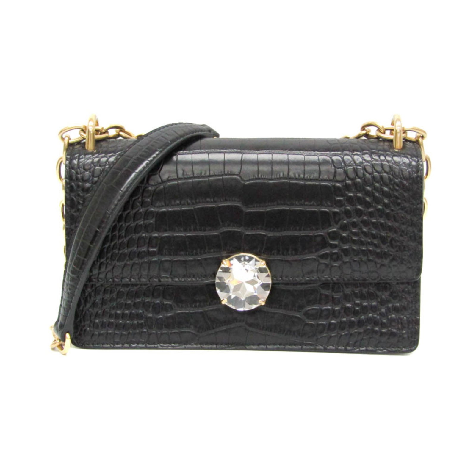 Shoulder Bag Leather: Shoulder Bag Leather This Miu Miu ST.COCCO Embossed Leather Chain Shoulder Bag features embossed leather construction, making it a stylish and textured accessory. Made from high-quality black leather,