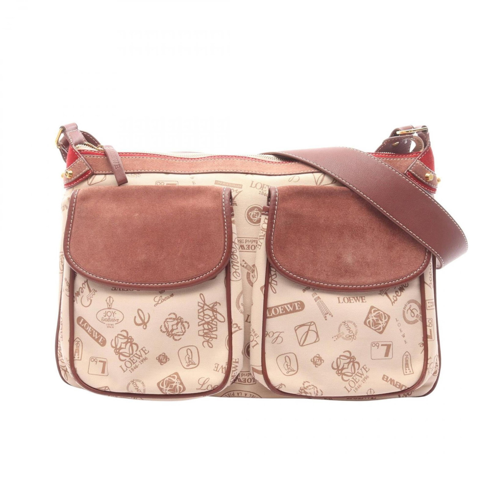 Loewe Handbag Shoulder Bag Canvas Suede Leather: Loewe Handbag Shoulder Bag Canvas Suede Leather Canvas, suede, and leather come together in this stylish Loewe shoulder bag. Measuring 27cm x 41cm x 12cm, it offers a spacious interior with a classic 