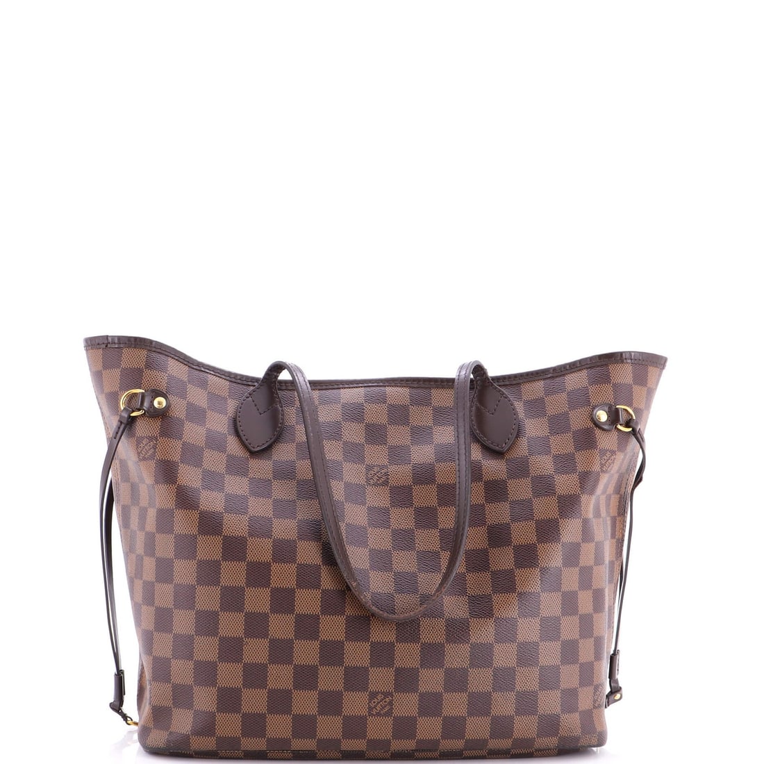 Louis Vuitton Neverfull NM Tote Damier MM: Louis Vuitton Neverfull NM Tote Damier MM Brown Louis Vuitton Neverfull NM Tote Damier MM in great condition, featuring scuffs and edge wear on the exterior. The canvas-coated tote boasts a classic de