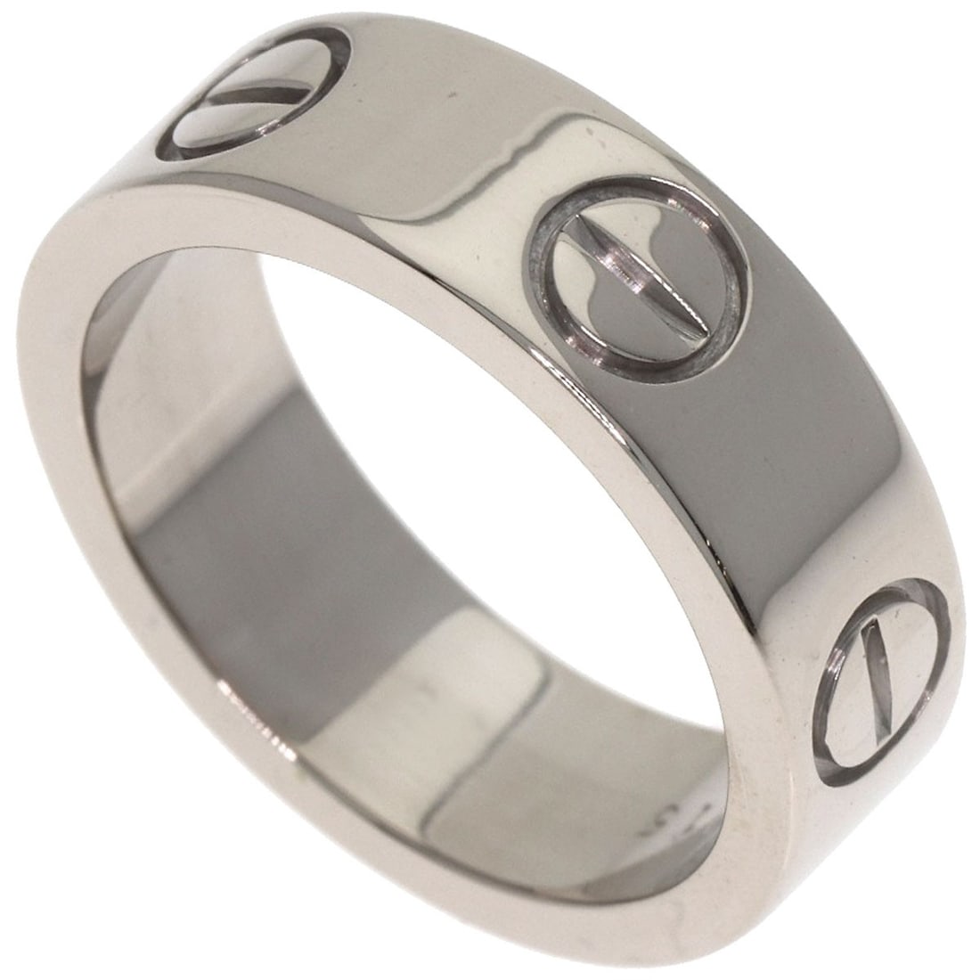 Cartier Love Ring #48 Ring K18 White Gold: Cartier Love Ring #48 Ring K18 White Gold Cartier Love Ring #48 features K18 white gold construction and a silver metal exterior, making it a striking piece. This ring has no main stone, allowing the