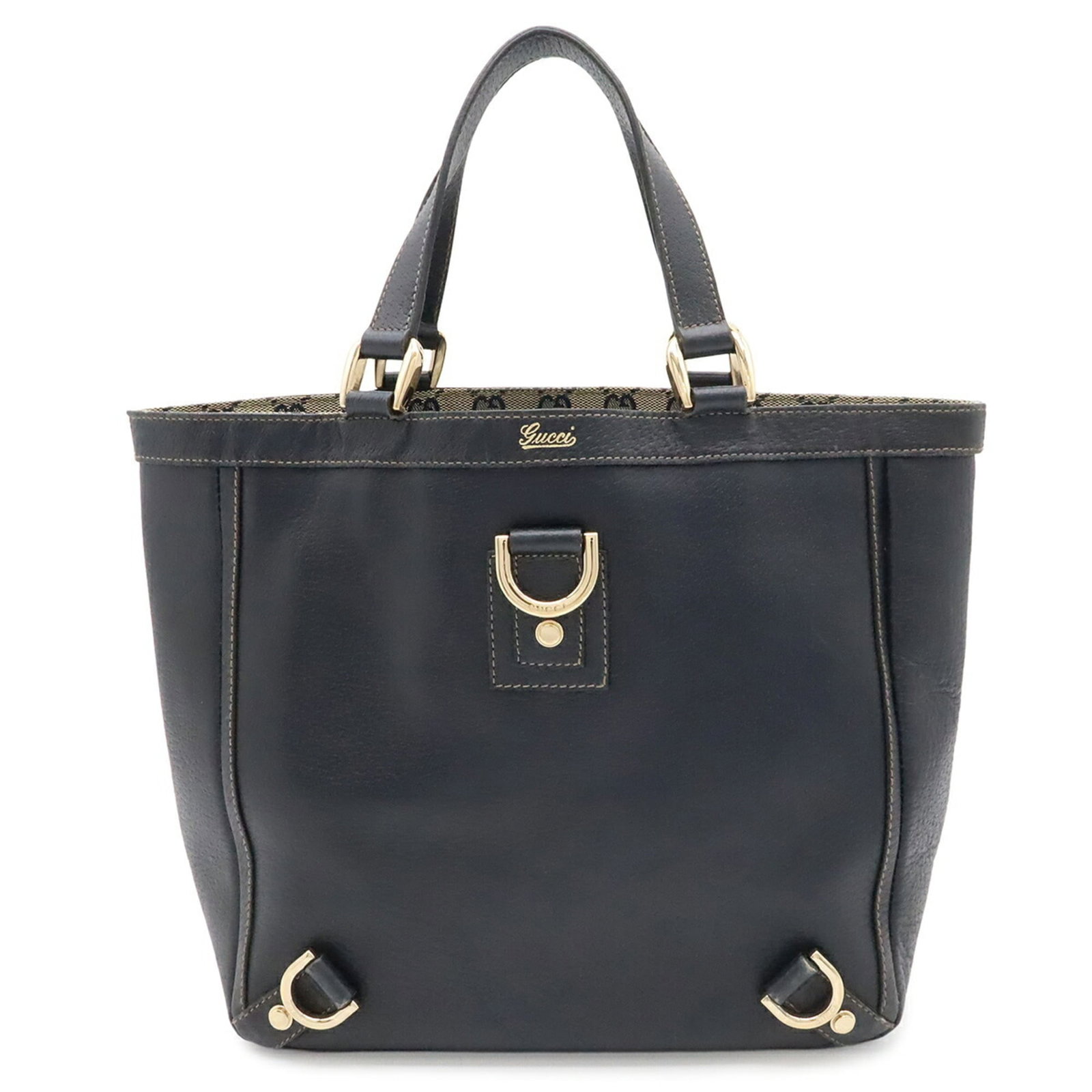 Canvas tote bag handbag Gucci: Canvas tote bag handbag Gucci GG canvas material and iconic Gucci design make this navy and yellow striped tote bag a stylish accessory. Measuring 25.5cm x 10cm, it's the perfect size for daily use. T