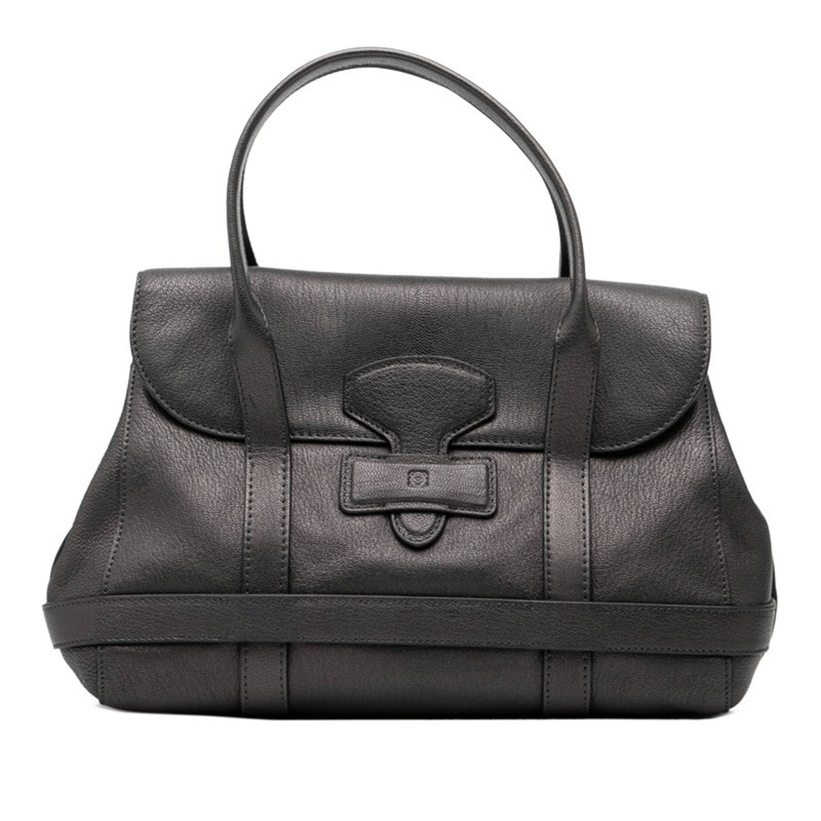 Loewe Handbag Leather: Loewe Handbag Leather Charcoal gray Loewe handbag made from high-quality leather, measuring 20cm x 27cm x 13cm. This stylish bag features a classic design with clean lines and a sleek silhouette. The