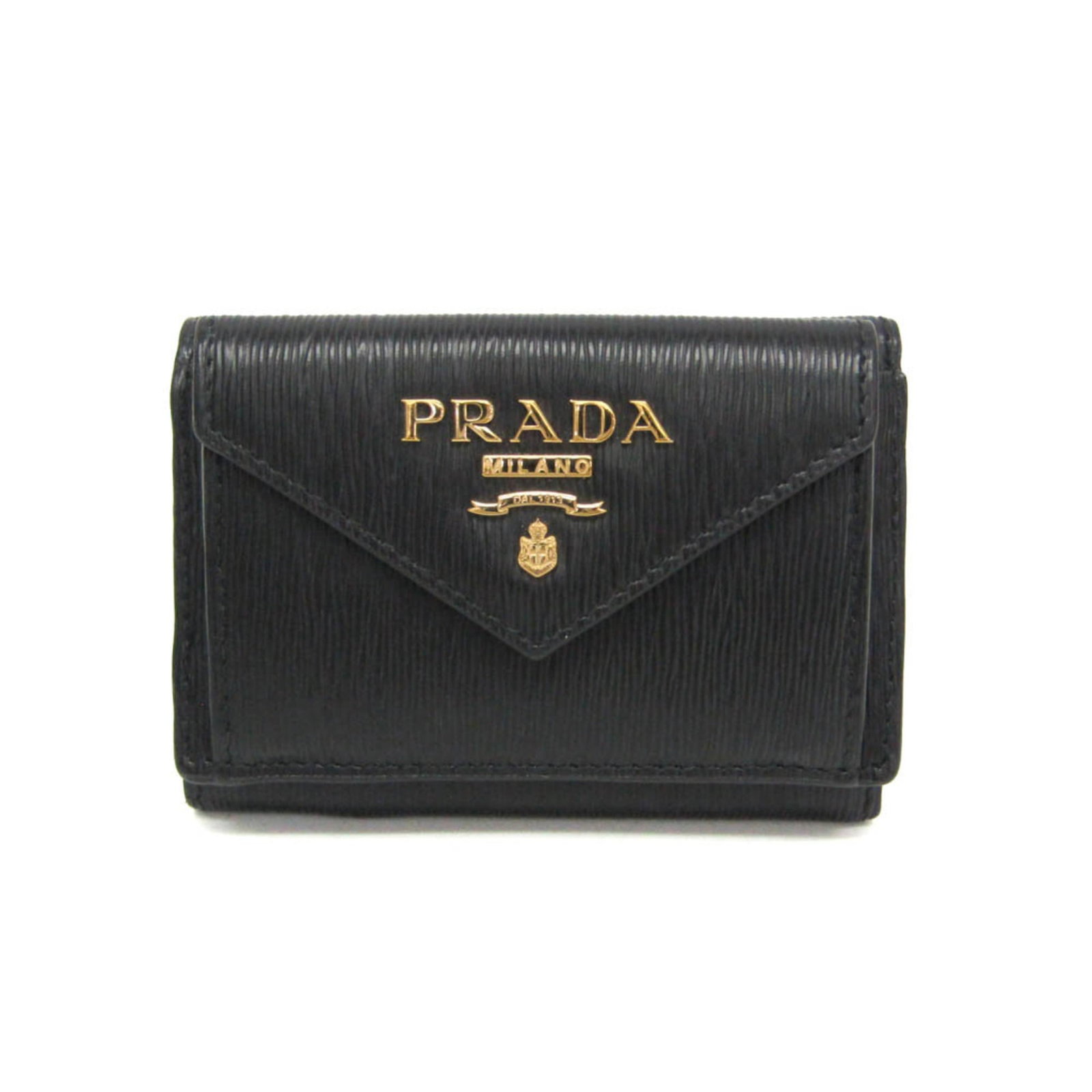Prada Wallet (Tri-Fold) Leather: Prada Wallet (Tri-Fold) Leather The Prada VITELLO MOVE tri-fold leather wallet features sleek black leather and a classic design, with a bill slot, card slots, and a coin purse on the outside.