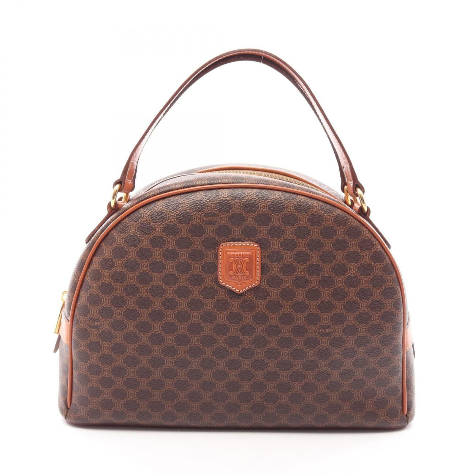 Canvas leather handbag celine: Canvas leather handbag celine Coated canvas and leather come together in this brown Celine handbag, measuring 19.5cm x 28cm x 10cm. The bag's unique combination of materials adds visual interest to it