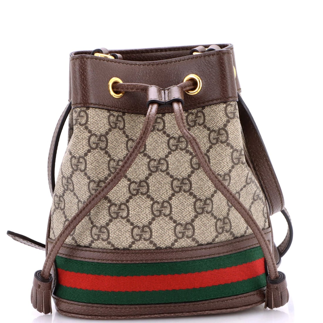 Ophidia Canvas Coated Bucket Bag Mini Gucci GG: Ophidia Canvas Coated Bucket Bag Mini Gucci GG Mini Gucci GG Bucket Bag in Brown Canvas Coated Exterior, Neutral Microfiber Interior. This Ophidia Bucket Bag features a classic brown canvas coated ext