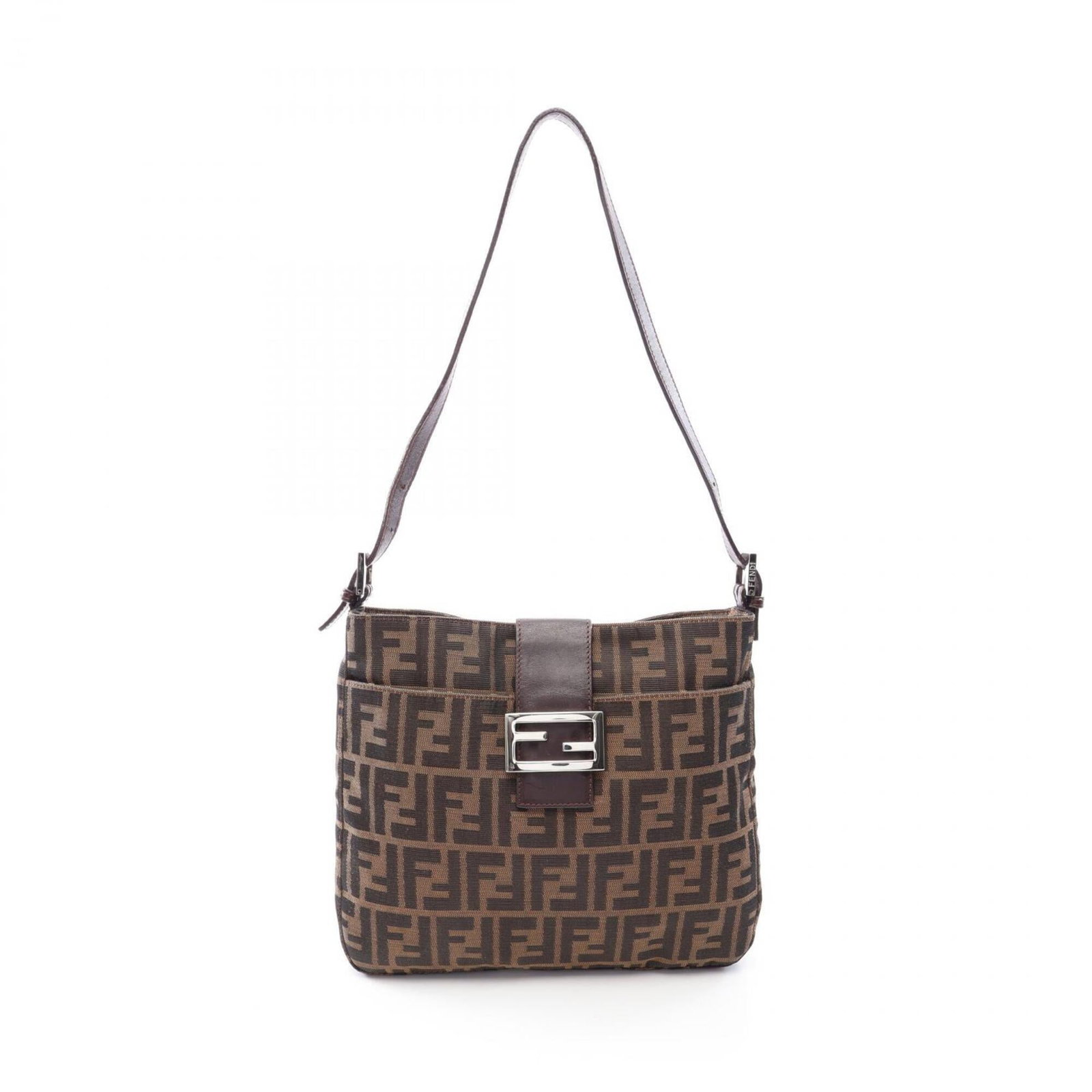 Canvas leather shoulder bag by Fendi: Canvas leather shoulder bag by Fendi Canvas leather shoulder bag by Fendi, featuring a unique blend of canvas and leather materials in a rich brown color. The bag's compact size makes it perfect for