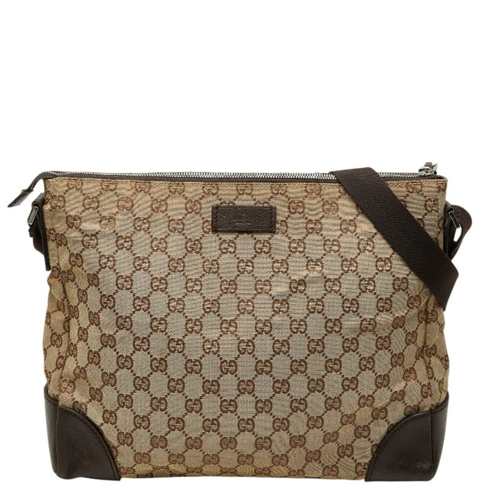 PVC leather gucci shoulder bag: PVC leather gucci shoulder bag PVC leather Gucci shoulder bag with a classic beige and brown color combination. Measuring 27cm x 33cm x 9.5cm, it features a unique blend of PVC and leather materials. 