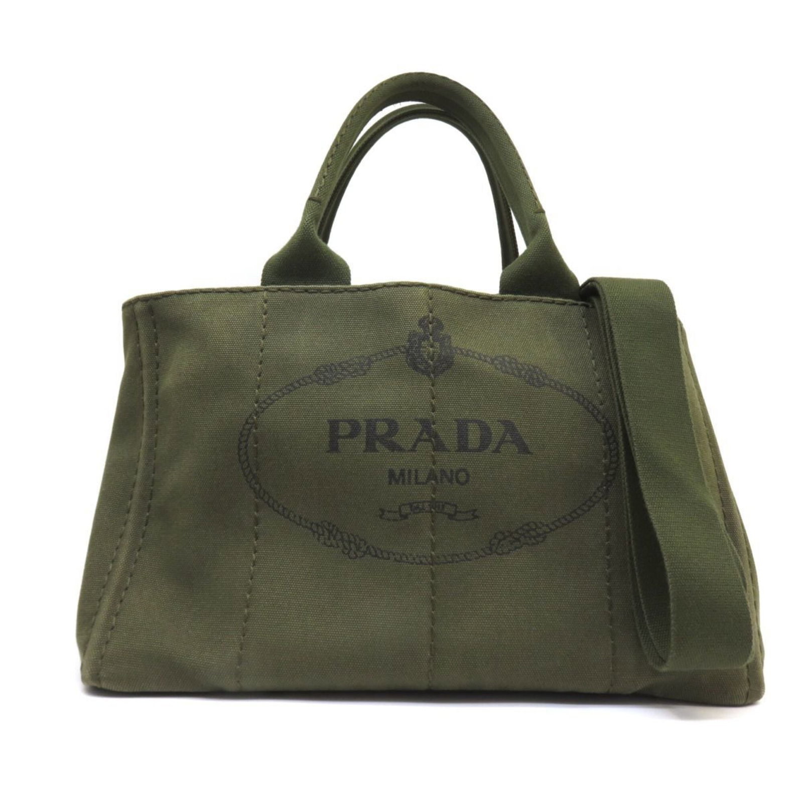 Canvas bag tote handbag by Prada: Canvas bag tote handbag by Prada Canvas bag tote handbag by Prada, featuring a khaki canvas material and classic design. Measuring 23cm x 35cm x 22cm, this stylish tote bag is perfect for everyday