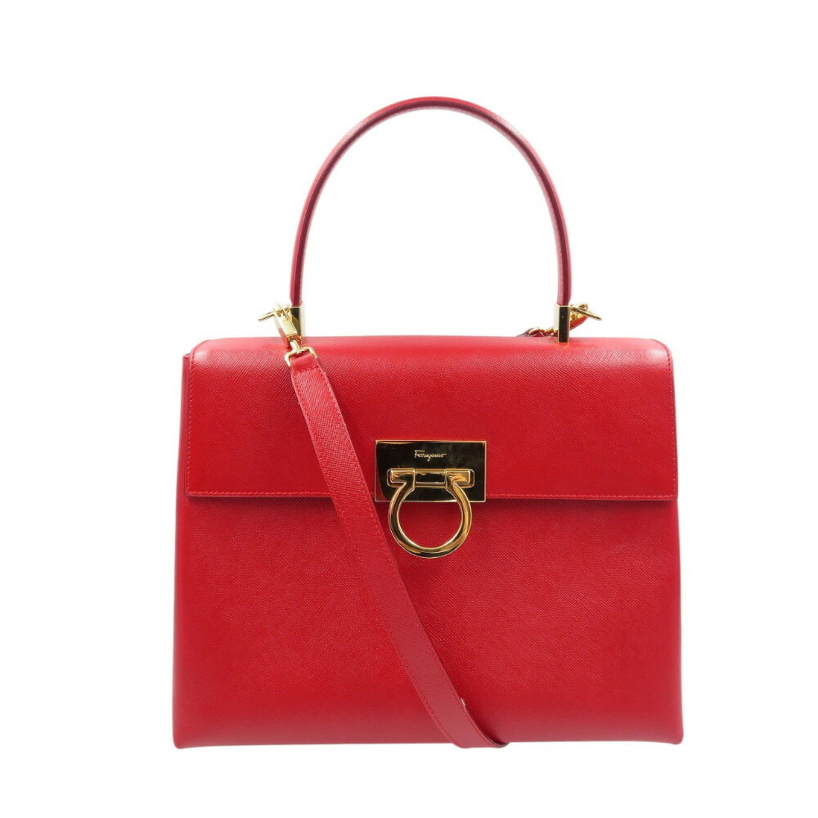 Handbag Salvatore Ferragamo Leather Shoulder: Handbag Salvatore Ferragamo Leather Shoulder This stunning Salvatore Ferragamo leather shoulder bag boasts a bold red color and elegant gold hardware, adding a touch of sophistication to any outfit.