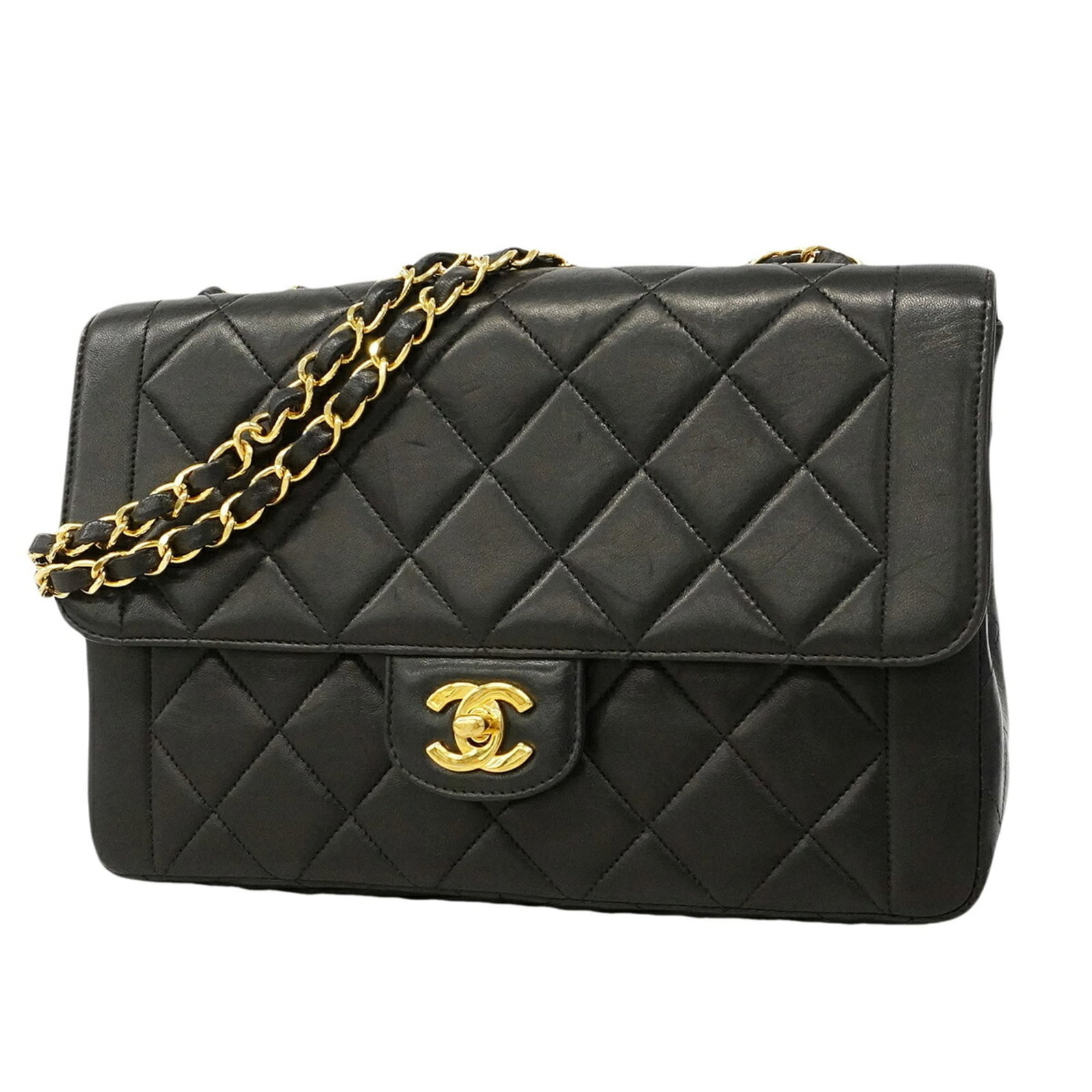 Shoulder Bag Leather Chanel: Shoulder Bag Leather Chanel Black leather shoulder bag from Chanel, featuring lambskin material and gold hardware. This classic design measures 17cm x 25cm x 6.5cm and has a sleek, sophisticated