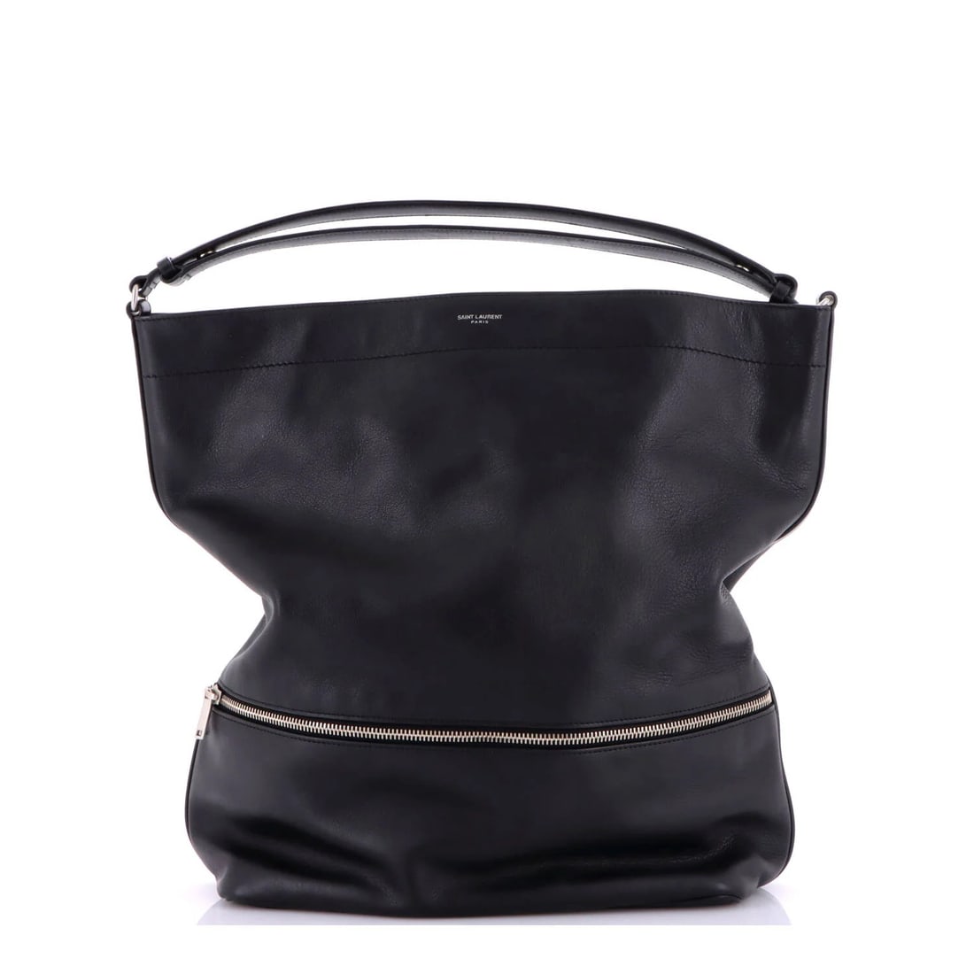 Saint Laurent Paris Long Hobo Leather: Saint Laurent Paris Long Hobo Leather The Saint Laurent Paris Long Hobo Leather features a classic design with a timeless black exterior, complete with suede interior and aged silver hardware. Measuri