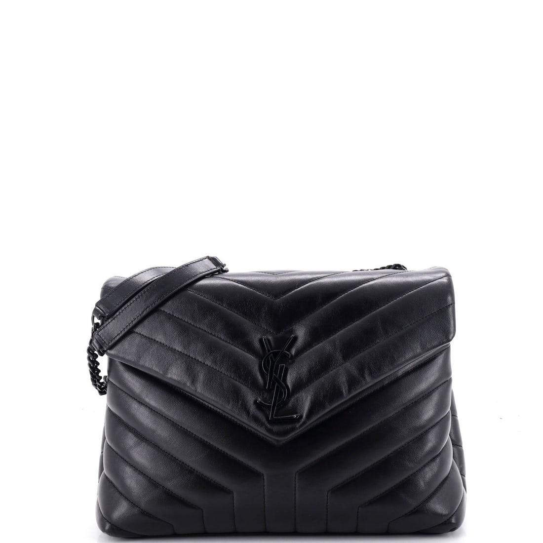 Loulou Shoulder Bag Matelasse Leather Chevron Medium: Loulou Shoulder Bag Matelasse Leather Chevron Medium The Saint Laurent Loulou Shoulder Bag Matelasse Leather Chevron Medium boasts sleek, all-black design with subtle wear and minor scuffs. This