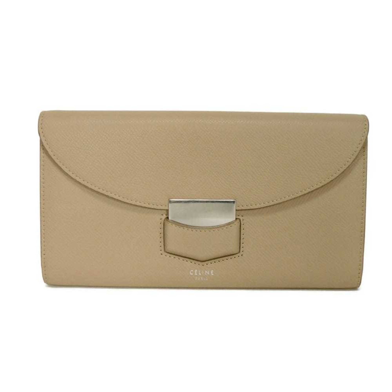 Celine Long Wallet (Bi-Fold) Leather: Celine Long Wallet (Bi-Fold) Leather The Celine Long Wallet (Bi-Fold) Leather features a classic design with clean lines and a sophisticated beige color. Made from high-quality leather, its compact si