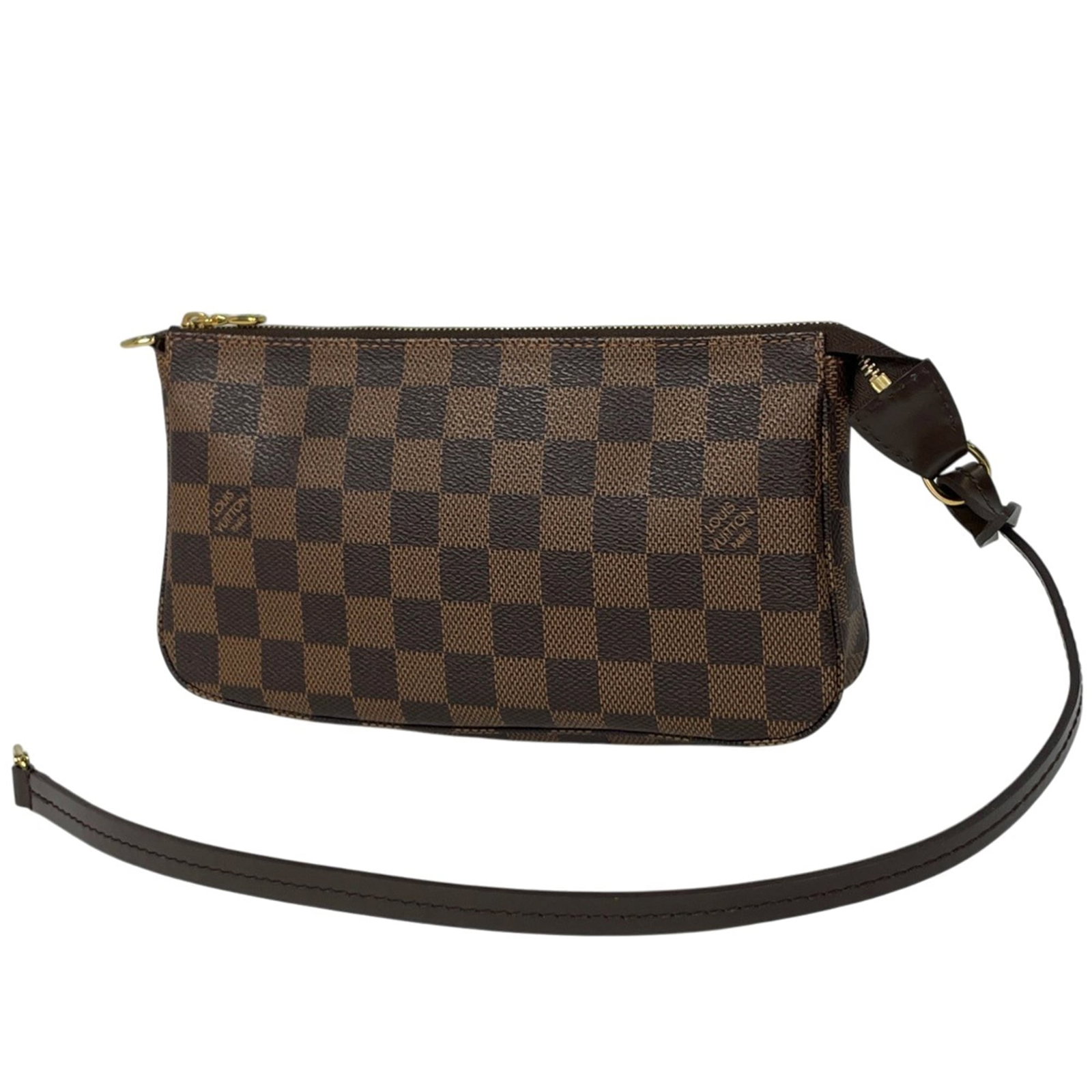 Vuitton Damier Canvas Pochette Pouch Louis: Vuitton Damier Canvas Pochette Pouch Louis Damier Canvas Pochette Pouch from Louis Vuitton, featuring the iconic brown Damier print. This compact and stylish pouch measures 12cm x 23cm x 4.5cm,