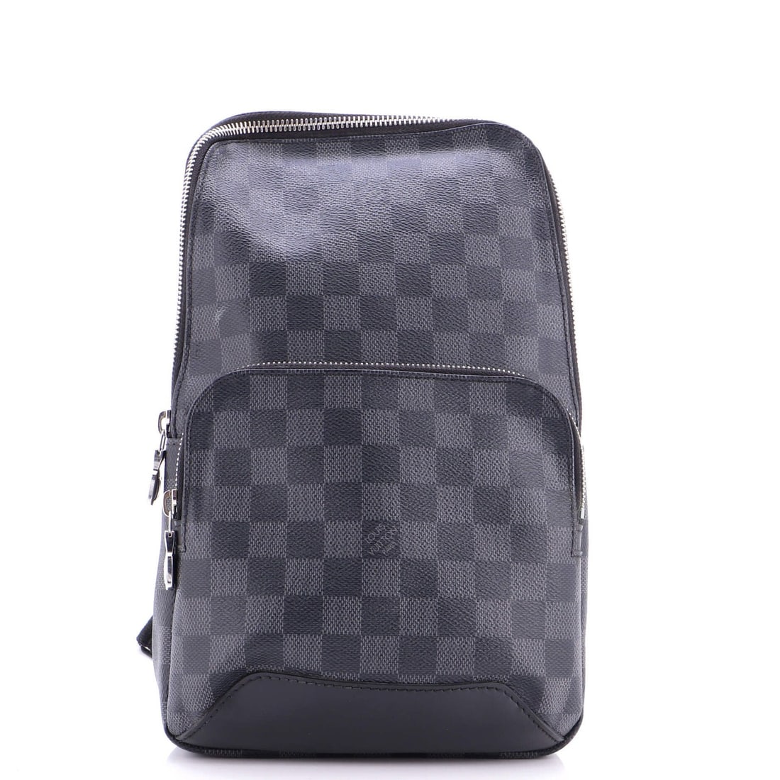 Louis Vuitton Avenue Sling Damier Graphite: Louis Vuitton Avenue Sling Damier Graphite Black Louis Vuitton Avenue Sling Damier Graphite cross body bag with scuffs, creases, edge wear, and minor discoloration on exterior canvas. The bag