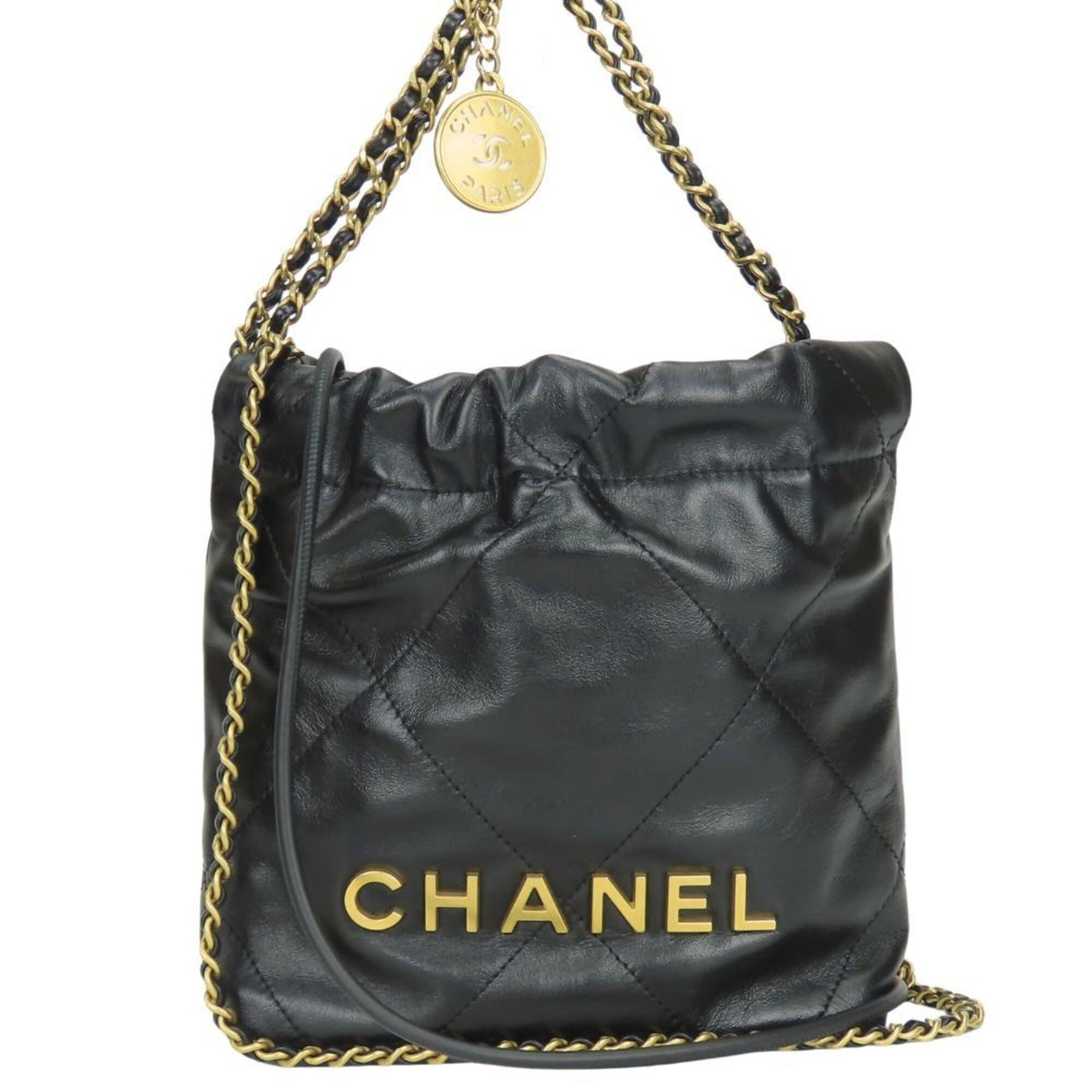 Shoulder Bag by Chanel: Shoulder Bag by Chanel Black Chanel shoulder bag with open closure, measuring 19cm x 22cm x 6cm and weighing 475g. Features a 25cm handle and adjustable strap length of 122cm. A classic design from