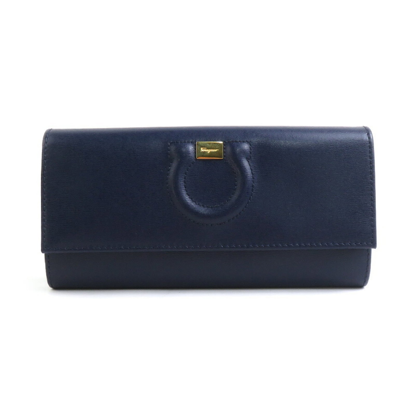 Long Wallet Ferragamo Salvatore Bi Fold Leather: Long Wallet Ferragamo Salvatore Bi Fold Leather Navy long wallet with bi-fold design made from high-quality leather, measuring 9cm x 19cm x 2.5cm. Comes in a box, providing a convenient and