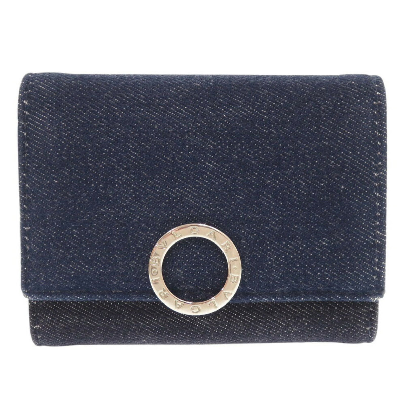 Bvlgari Wallet (Tri-Fold) Denim: Bvlgari Wallet (Tri-Fold) Denim Bvlgari's Tri-Fold Denim Wallet features a stylish blue denim design from Italy. This tri-fold wallet offers a classic and functional design, perfect for everyday use.