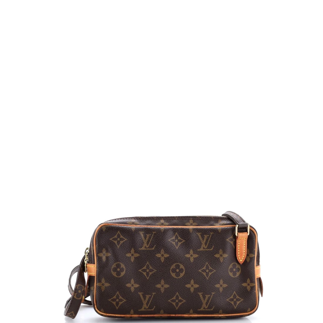 Pochette Bandouliere Bag Monogram Canvas Louis Vuitton: Pochette Bandouliere Bag Monogram Canvas Louis Vuitton Brown canvas coated Louis Vuitton Pochette Marly Bandouliere Bag with aged gold hardware, featuring scuffs, creases, and edge wear on the