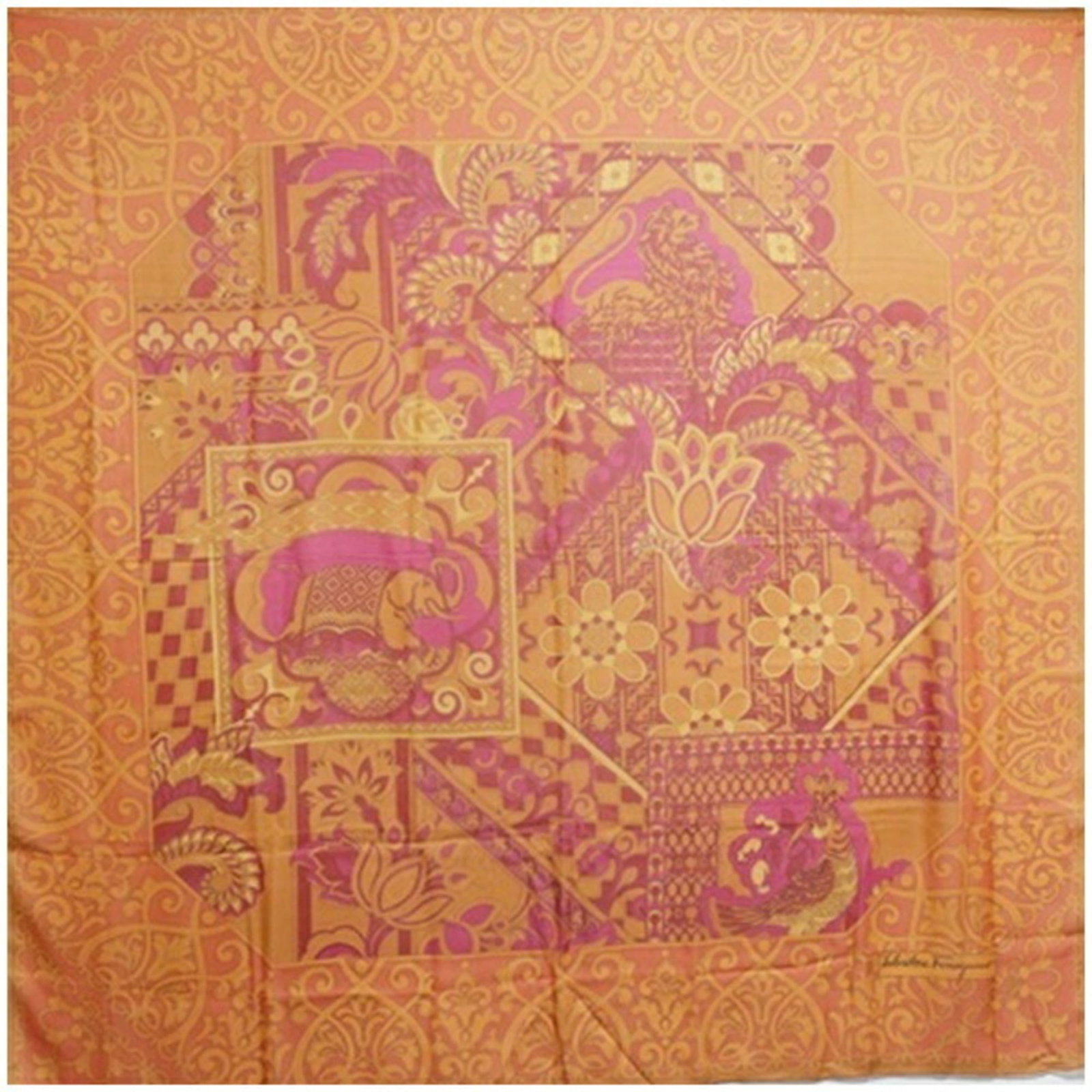 Salvatore Ferragamo Scarf: Salvatore Ferragamo Scarf Orange and Red Orange Scarf by Salvatore Ferragamo measures 1.38m x 1.36m, offering a vibrant splash of color to elevate any outfit. This luxurious scarf features the iconic