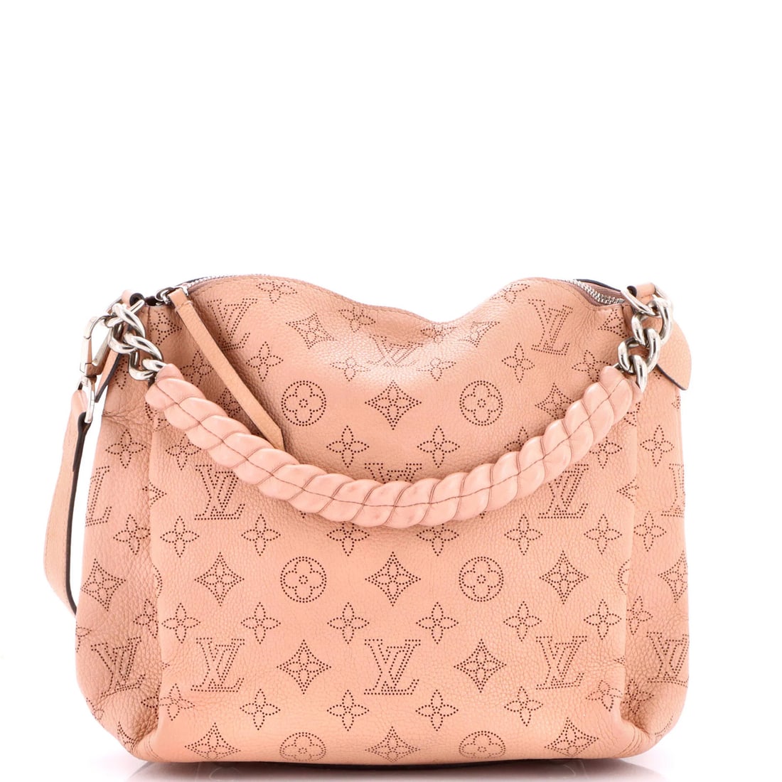 Babylone Louis Vuitton Mahina Leather Handbag: Babylone Louis Vuitton Mahina Leather Handbag The Babylone Louis Vuitton Mahina Leather Handbag boasts a striking pink exterior with a unique blend of leather and microfiber interior. With its