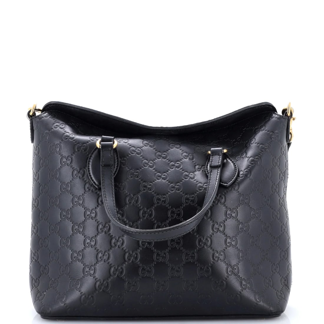 Gucci fold over tote guccissima leather medium: Gucci fold over tote guccissima leather medium Black Gucci fold over tote with signature fold over design, featuring medium size and gold hardware. The exterior shows signs of heavy edge wear,