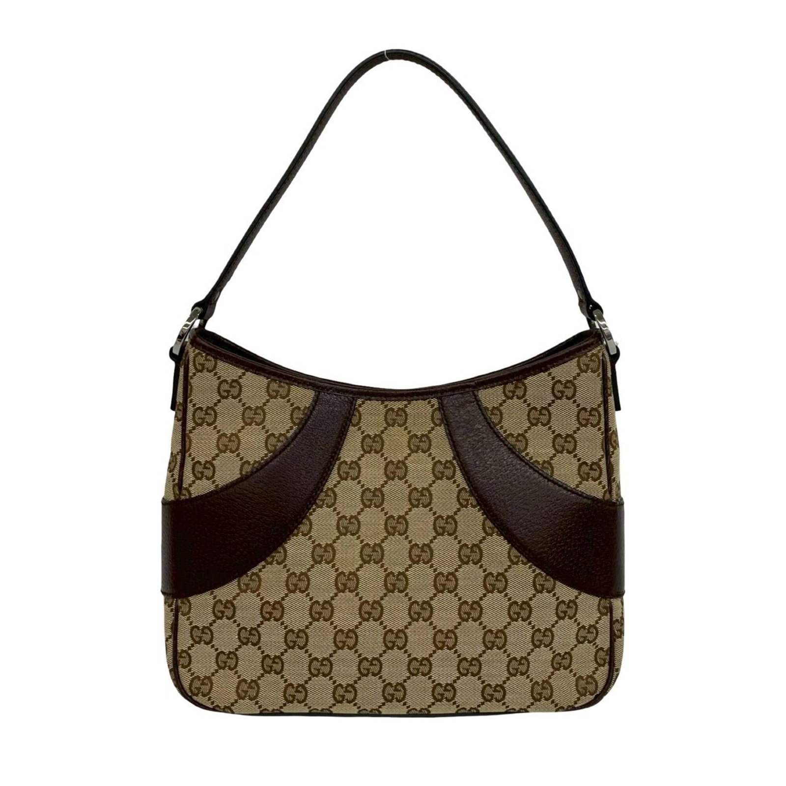Canvas leather shoulder bag tote gucci handbag: Canvas leather shoulder bag tote gucci handbag Canvas leather shoulder bag tote from Gucci, featuring a classic design with a brown canvas and leather combination. The bag measures 20.5cm x 27.5cm x