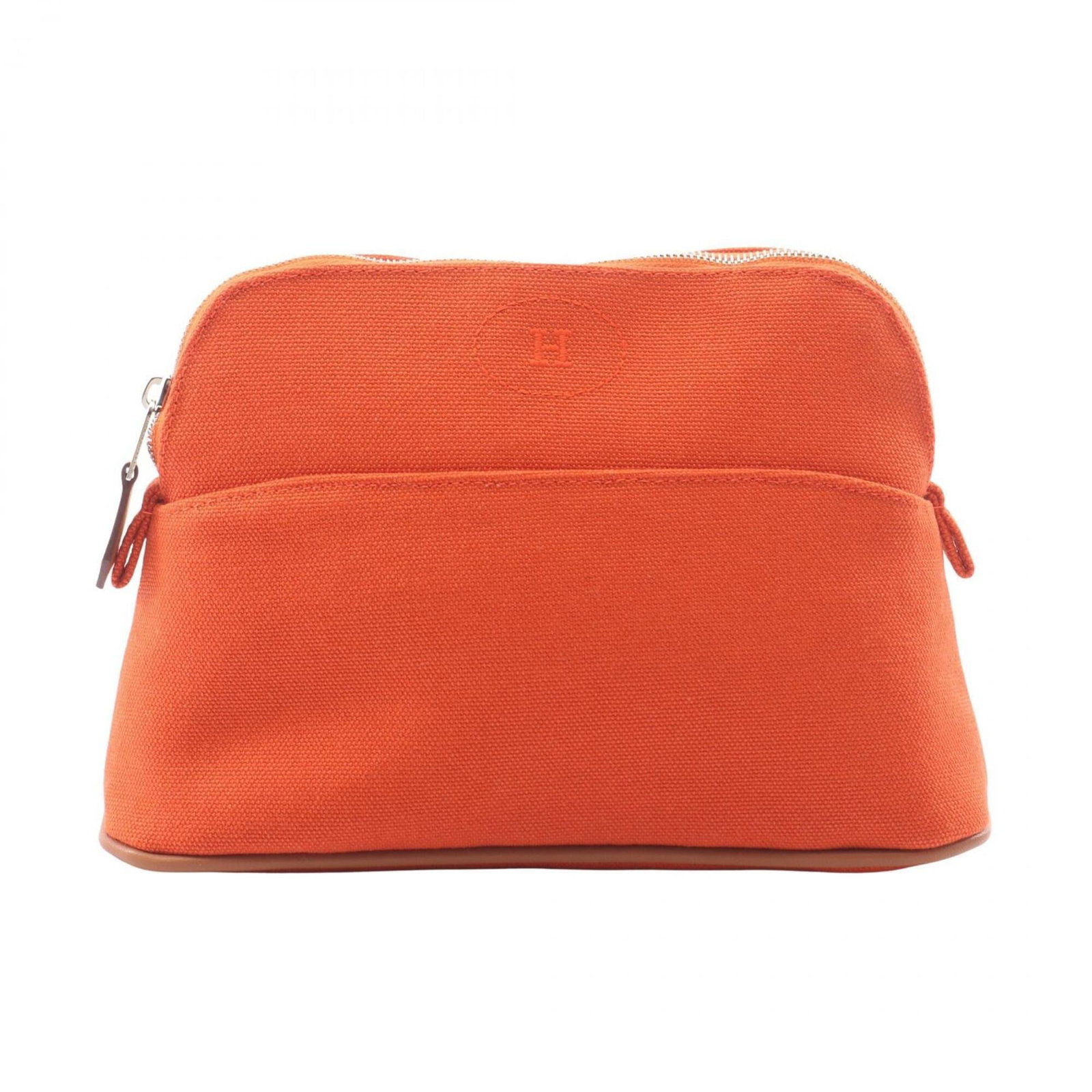 Hermes Handbag Pouch Canvas: Hermes Handbag Pouch Canvas Canvas pouch from the iconic French fashion house, featuring vibrant orange and silver accents. Made from high-quality canvas material, this stylish accessory measures 14.5