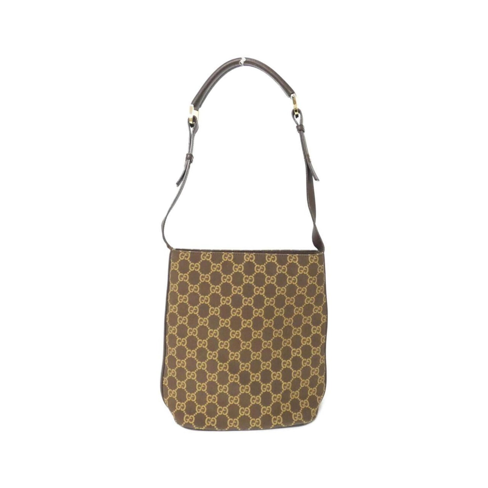 Shoulder Bag Canvas Gucci: Shoulder Bag Canvas Gucci This Gucci MPN 001 4286 shoulder bag features GG canvas material and gold hardware, with a classic brown color. The bag measures 23cm x 21cm x 11cm and has a sleek design