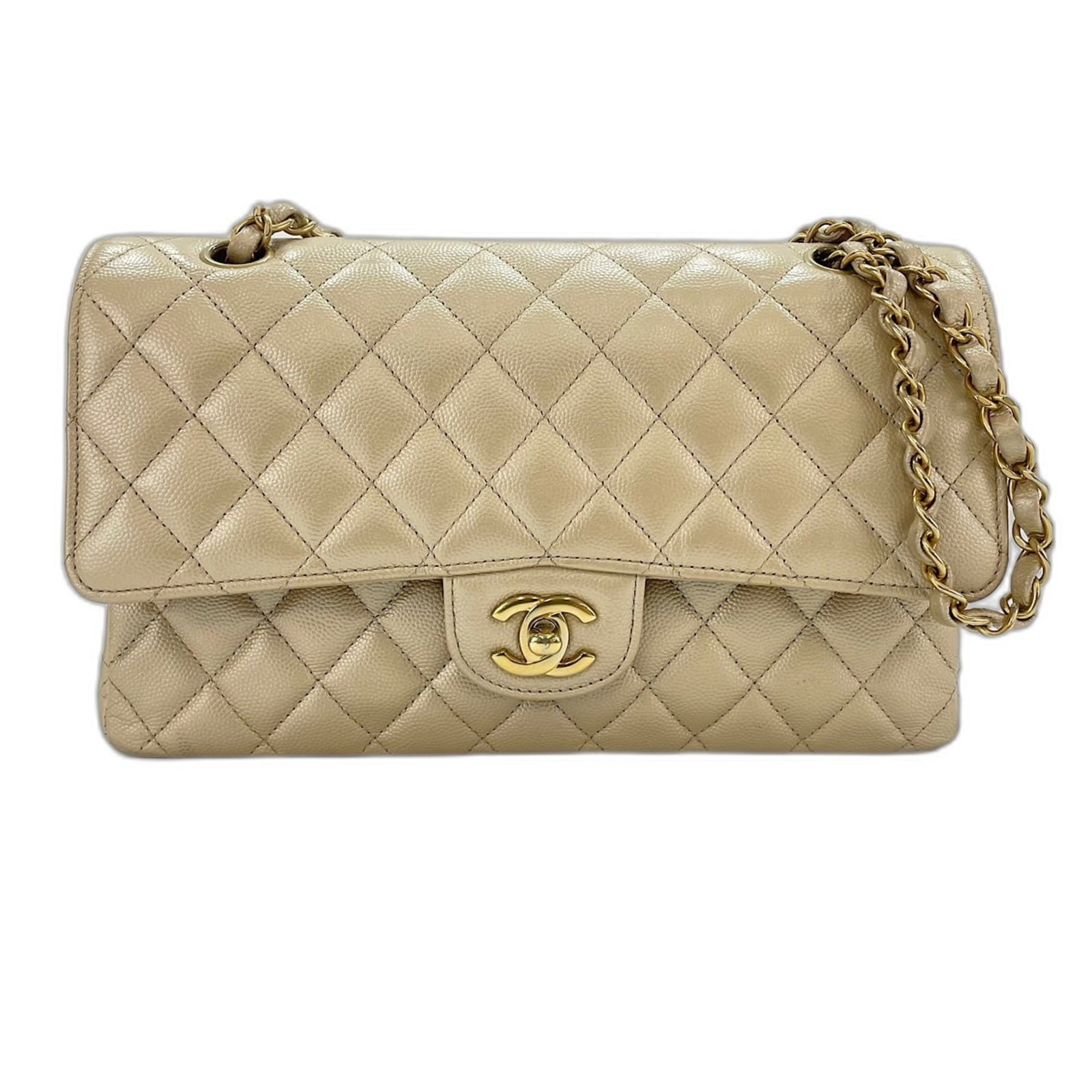 Shoulder Bag by Chanel: Shoulder Bag by Chanel Beige Matelasse Shoulder Bag by Chanel features a classic design with a 54cm strap length. Made from the iconic Chanel material, this bag measures 16cm x 25cm x 6cm and is a sty