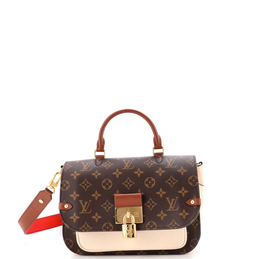 Vuitton Louis Vaugirard Monogram Canvas Leather Handbag: Vuitton Louis Vaugirard Monogram Canvas Leather Handbag Canvas Coated Leather Handbag with Neutral Brown Exterior and Gold Hardware, featuring the iconic Louis Vuitton Monogram Canvas design. This Exc