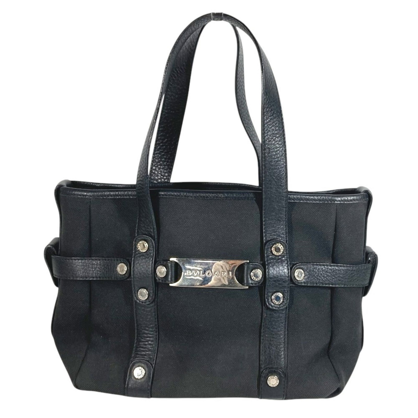 Bvlgari Handbag Tote Bag Leather Canvas: Bvlgari Handbag Tote Bag Leather Canvas Bvlgari Handbag Tote Bag Leather Canvas, crafted from high-quality leather and canvas, offers a sleek and sophisticated design. Measuring 18cm x 23cm x 12cm, th