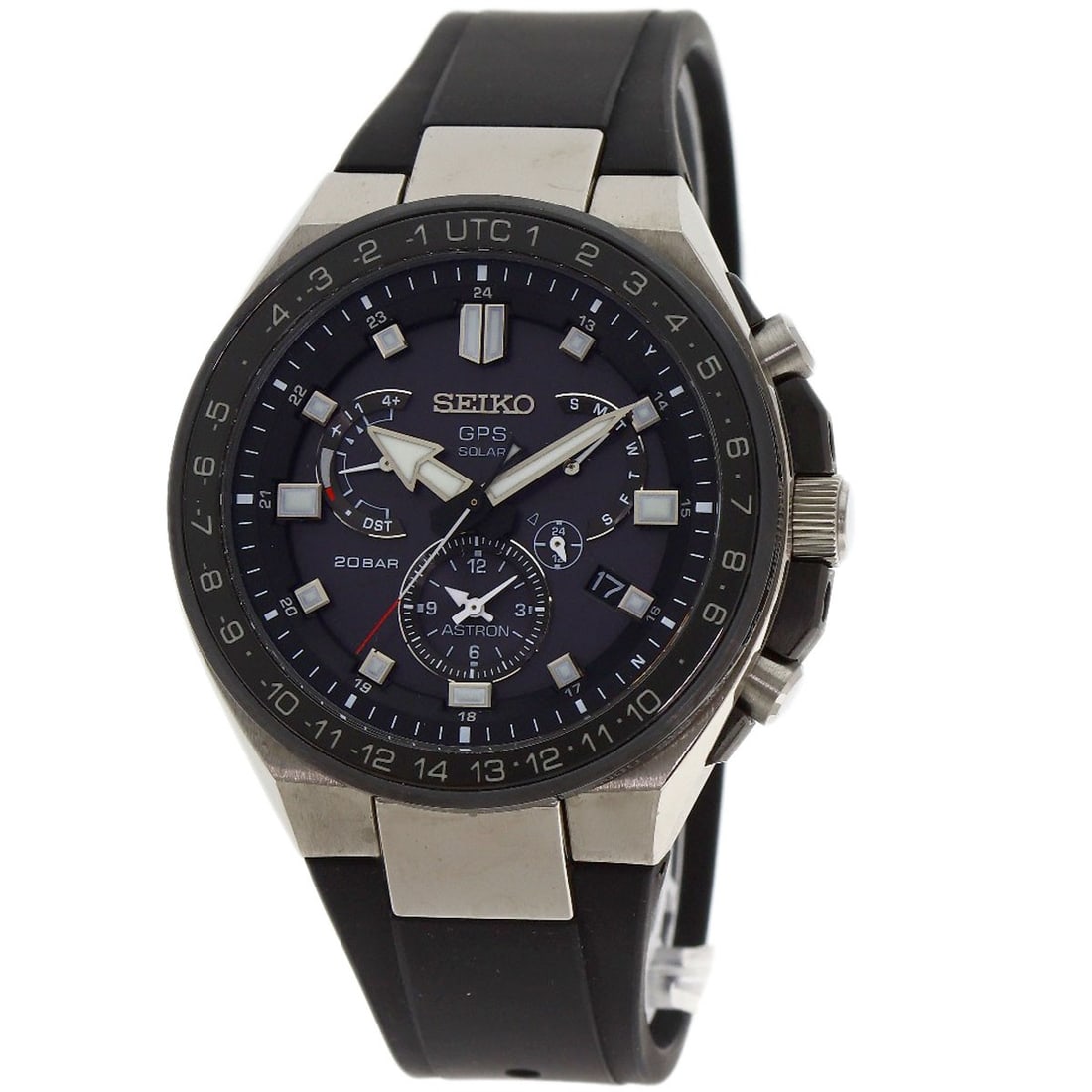Seiko Astron Executive Watches Sbxb169 8X53-0Bb0-2 Titanium/ Rubber: Seiko Astron Executive Watches Sbxb169 8X53-0Bb0-2 Titanium/ Rubber Titanium and rubber combine in the Seiko Astron Executive Watch, featuring a silver case with a black dial. This solar-powered chron