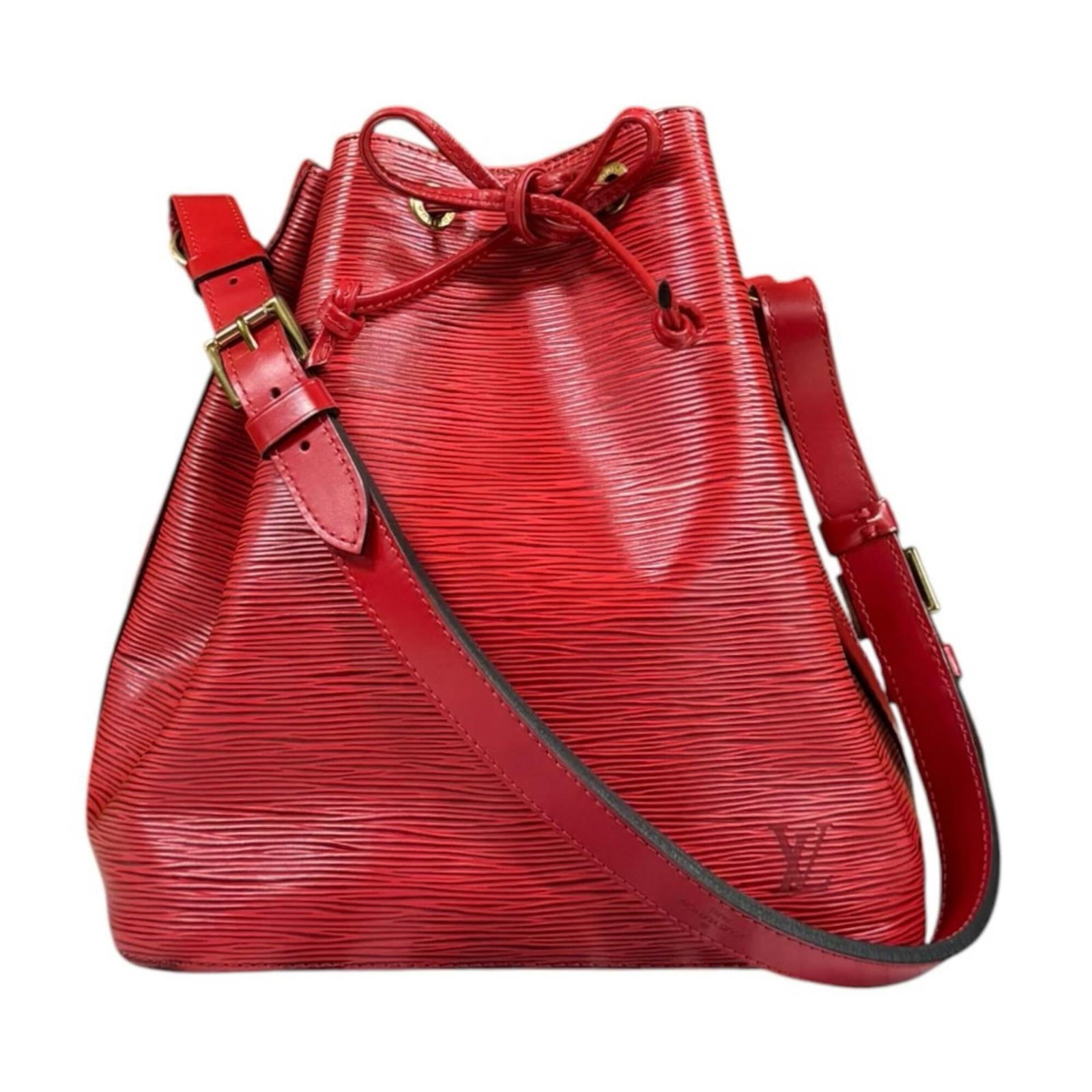 Vuitton Leather Epi Bag Shoulder Louis: Vuitton Leather Epi Bag Shoulder Louis Castilian red Epi leather wraps around the body of this Louis Vuitton shoulder bag, measuring 27cm x 37cm x 19cm. The iconic M44107 design features a classic sho