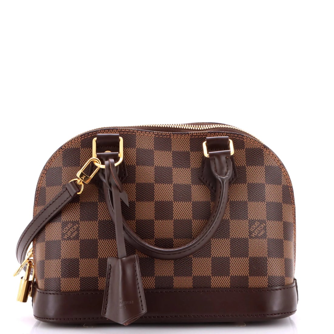 Handbag Louis Vuitton Alma Damier BB: Handbag Louis Vuitton Alma Damier BB The Louis Vuitton Alma Damier BB handbag boasts a timeless design with its classic canvas coated exterior in rich brown, complemented by gold hardware and elegant 