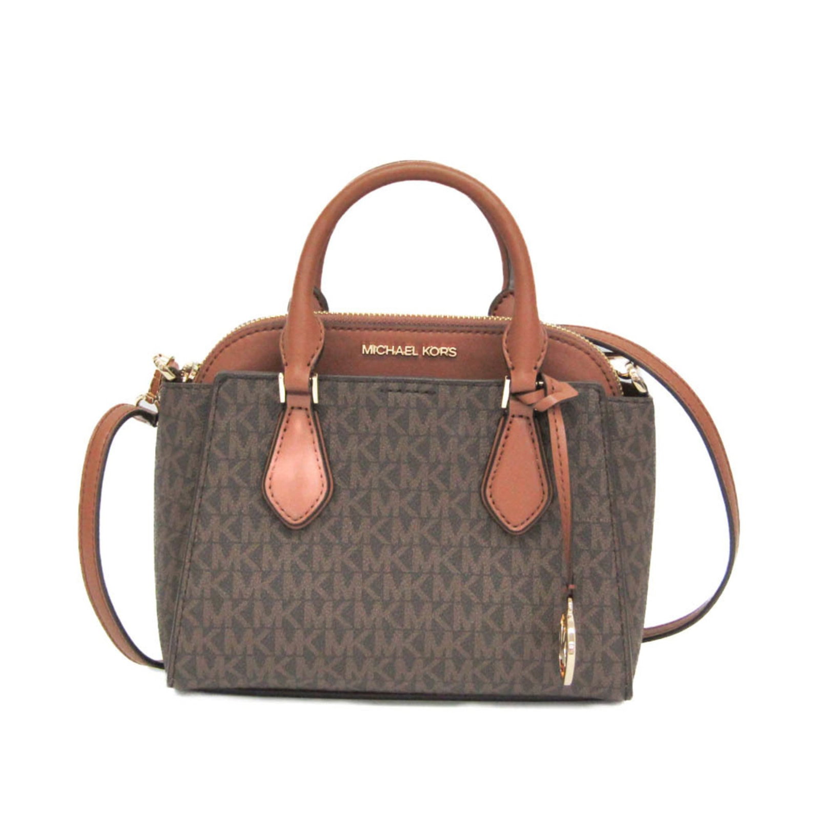 Michael Kors Shoulder Bag Leather Coated Canvas: Michael Kors Shoulder Bag Leather Coated Canvas The Michael Kors Dahlia Small Satchel features a unique combination of leather and coated canvas, creating a stylish and durable design. With its
